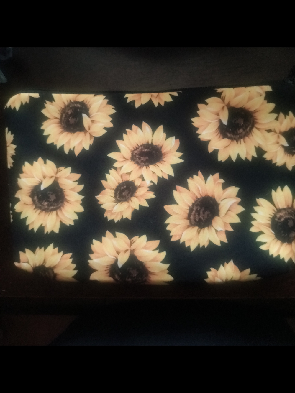 Sunflower Print Cosmetic Bag- Yellow Sunflowers on Black